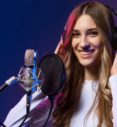 Una cantante durante una sesión de trabajo vocal